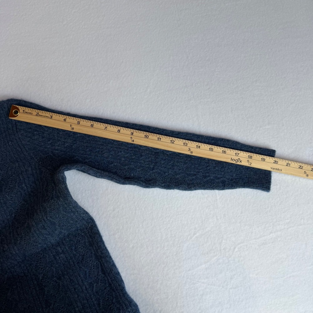 Woolovers 100% Lambswool Blue Henley Sweater Women Medium Cable Knit Pointelle - Picture 10 of 10